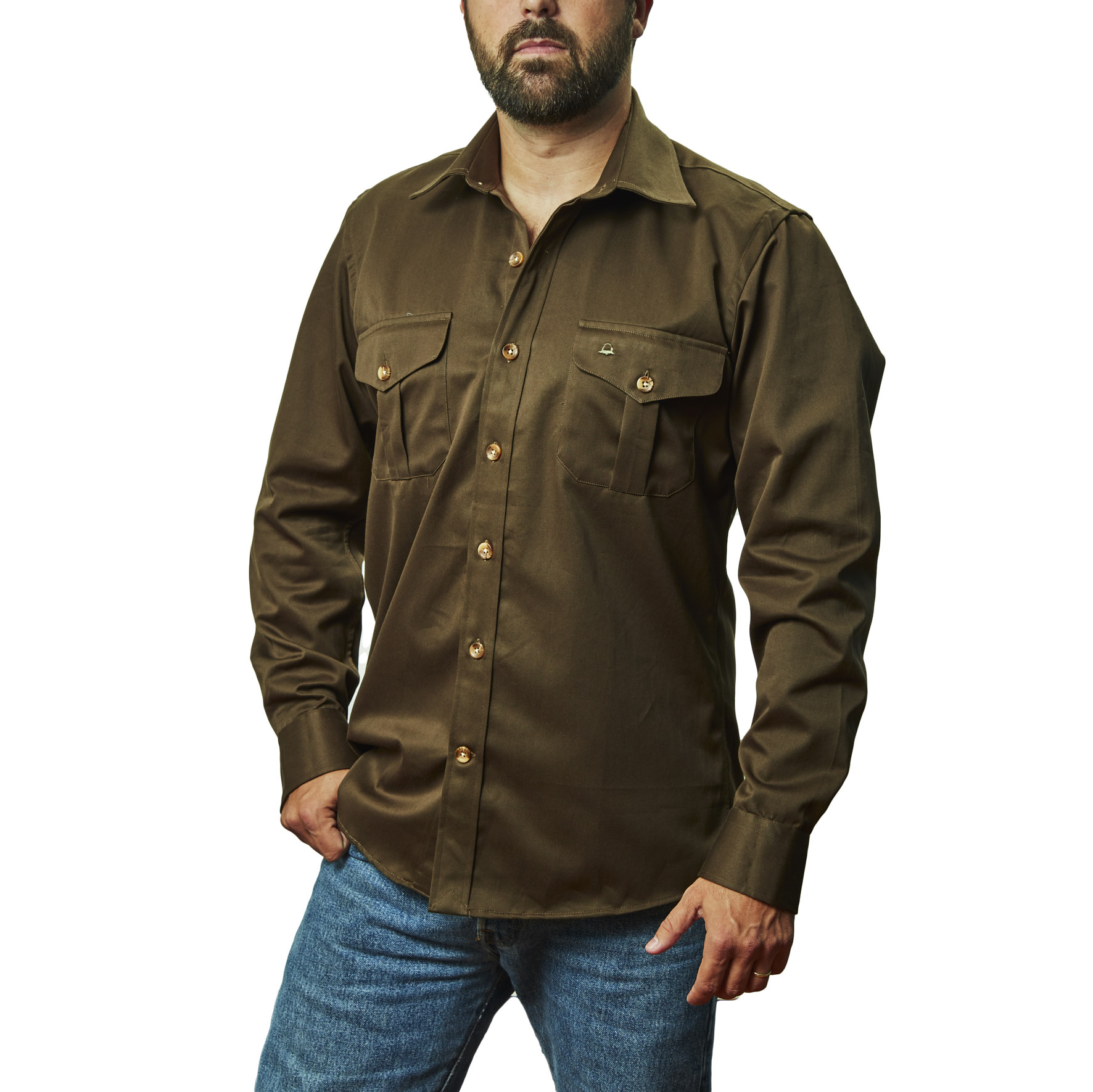 CAMISA HOMBRE VERDE CON DOBLE BOLSILLO ARANDU